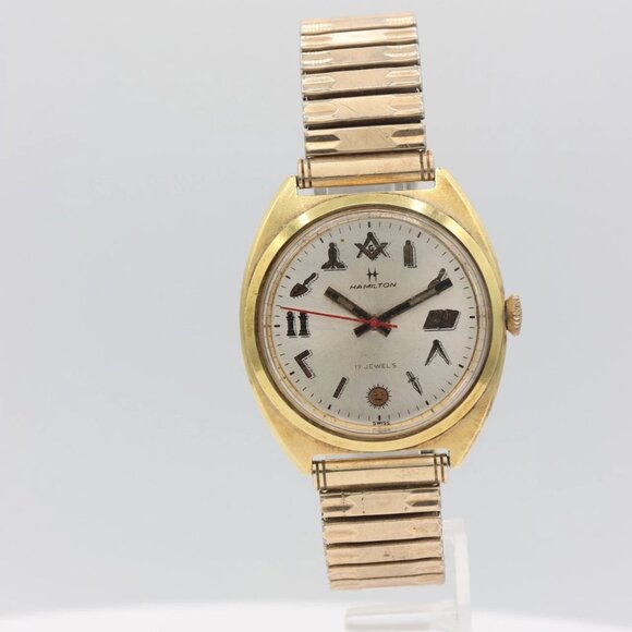 Vintage 38mm Hamilton Masonic Men's Mechanical Wristwatch 688 Gold Plated - Picture 1 of 7